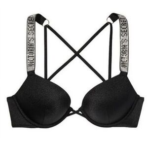 New! Victoria’s Secret bombshell black logo shine strap bikini top 4588